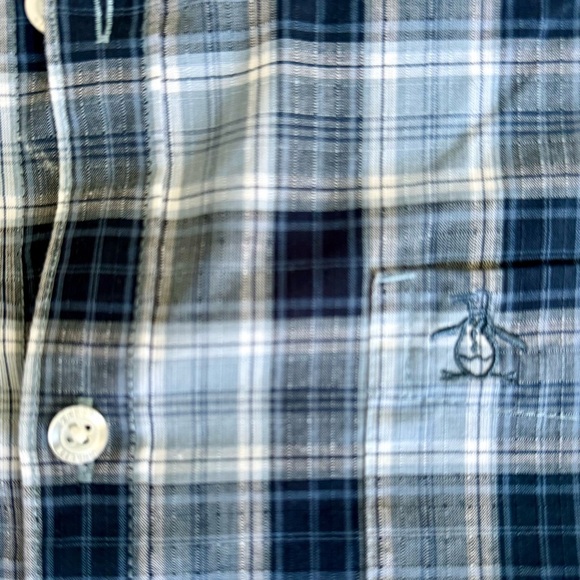 Original Penguin Blue Plaid Shirt XL Heritage Preppy Munsingwear Cotton Blend - Picture 3 of 7